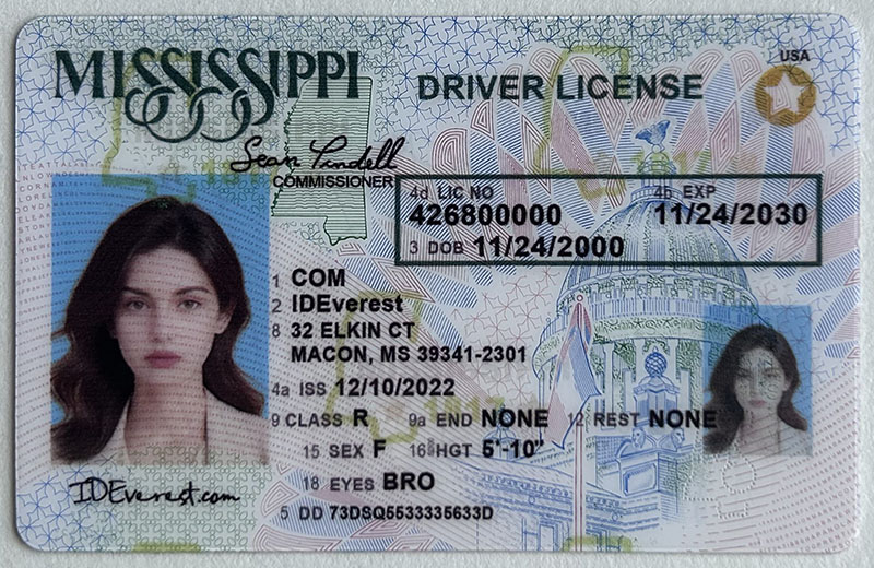 Scannable Fake Mississippi Driver's License